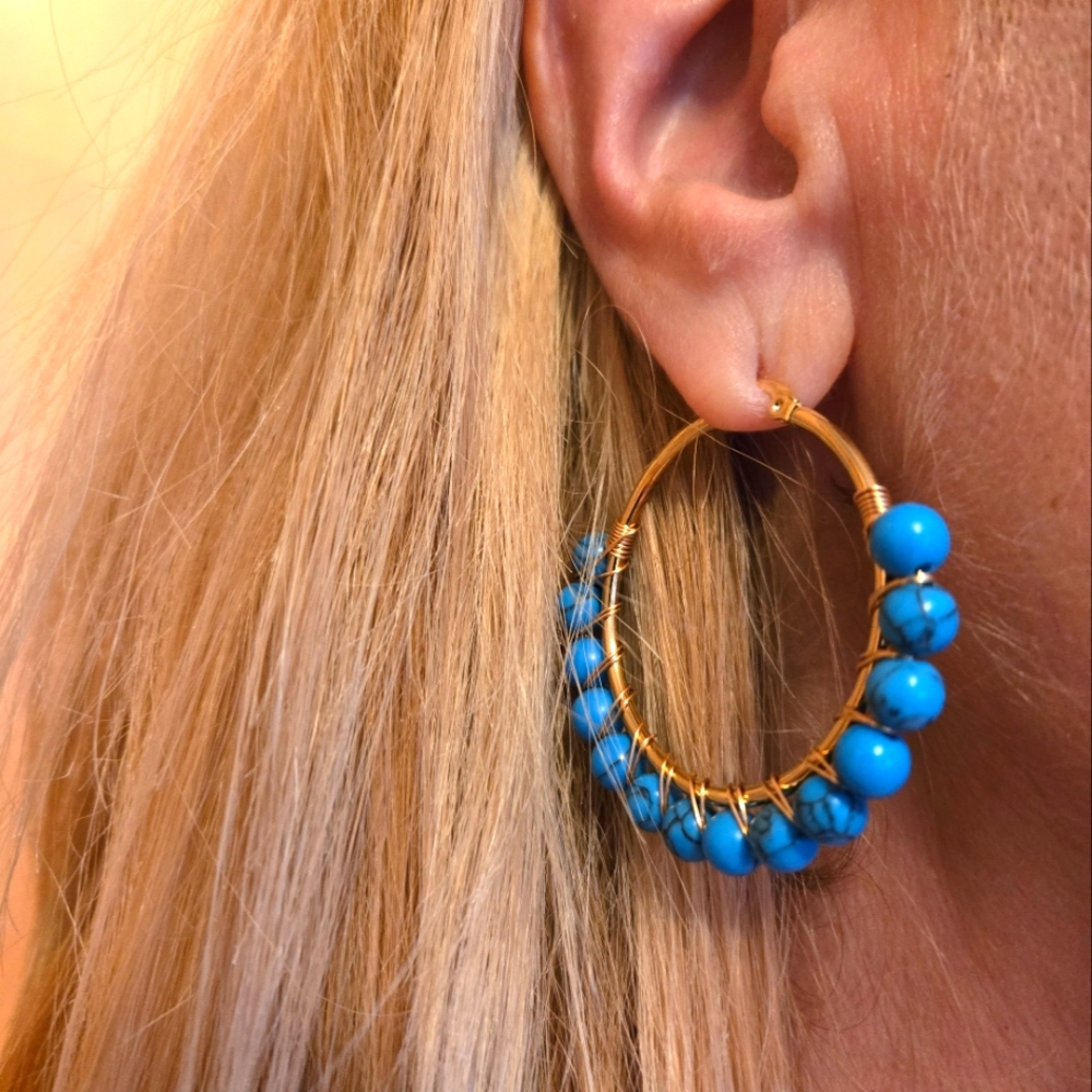 Turquoise beaded earrings natural stone beads